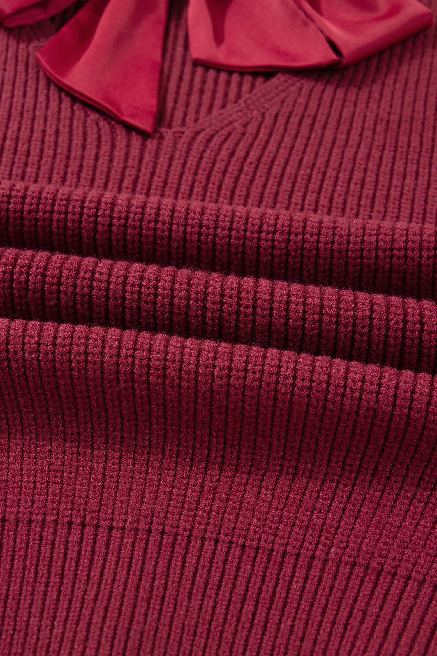 Red Dahlia Ribbed Knit Ribbon Knot Backless Drop Shoulder Sweater-Sweaters & Cardigans/Sweaters-[Adult]-[Female]-2022 Online Blue Zone Planet