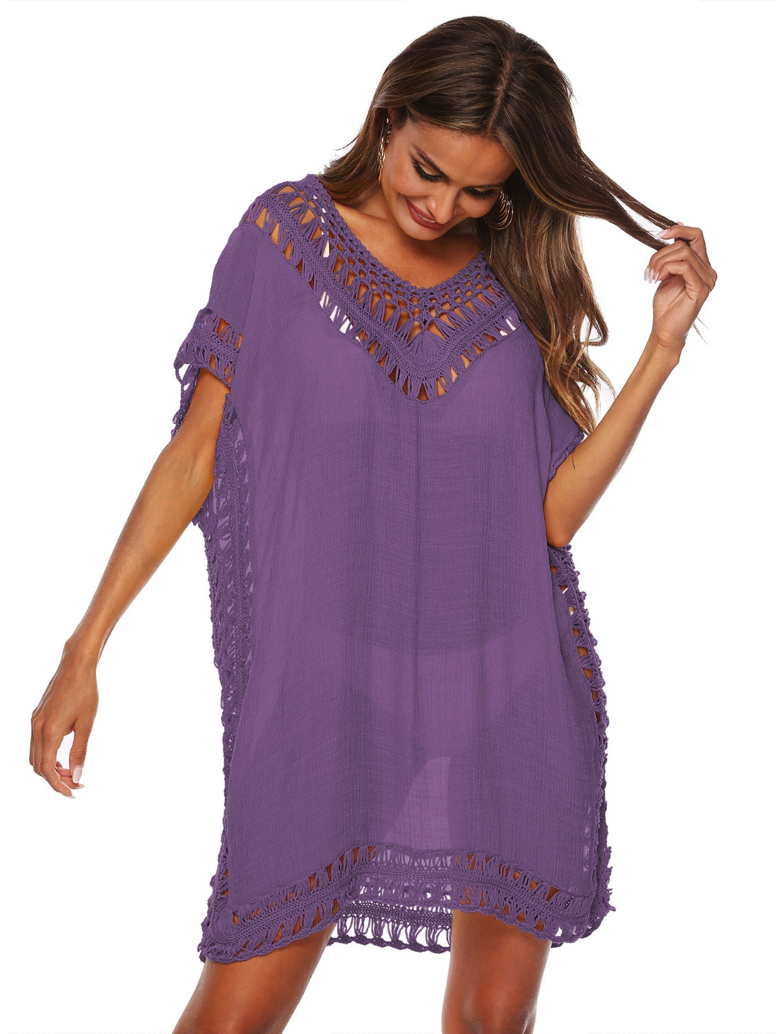 Cutout V-Neck Short Sleeve Cover-Up-TOPS / DRESSES-[Adult]-[Female]-2022 Online Blue Zone Planet