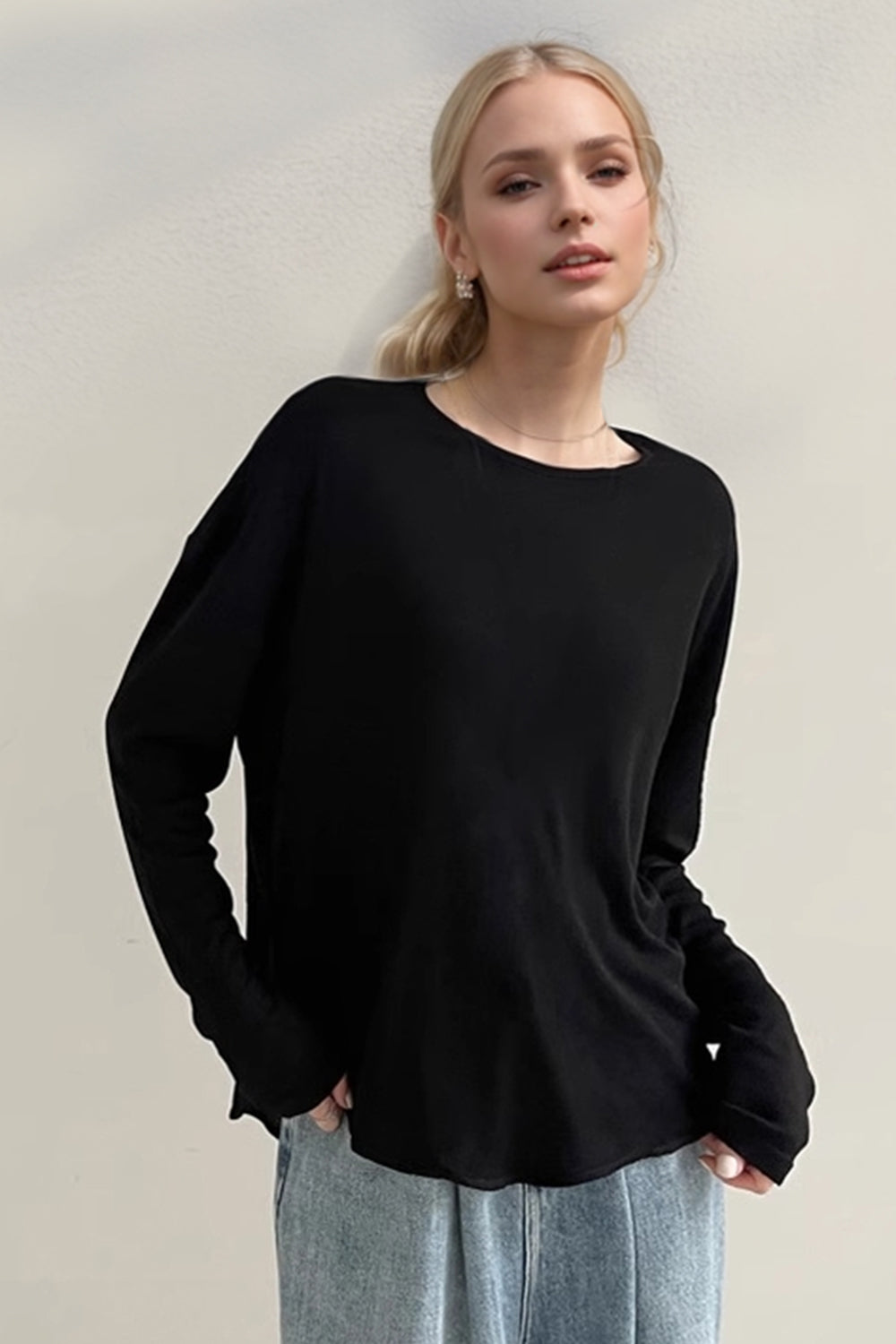 Basic Bae High-Low Long Sleeve T-Shirt-TOPS / DRESSES-[Adult]-[Female]-Black-S-2022 Online Blue Zone Planet