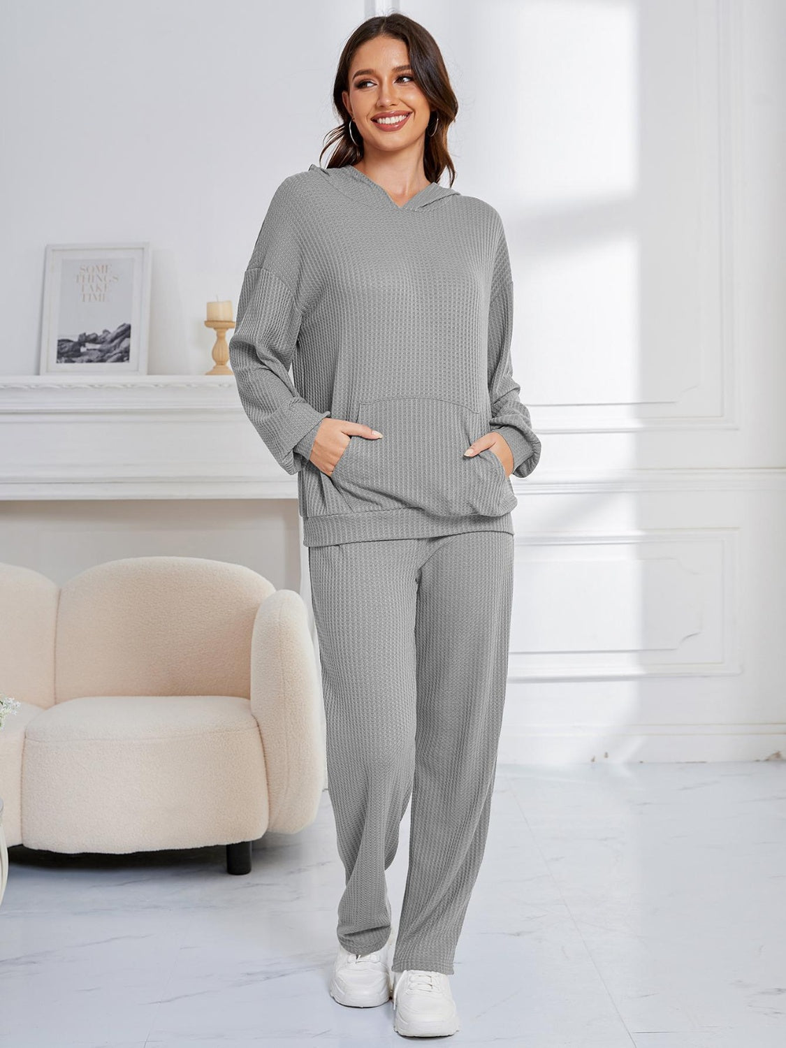 Dropped Shoulder Long Sleeve Hoodie and Pants Set-TOPS / DRESSES-[Adult]-[Female]-2022 Online Blue Zone Planet