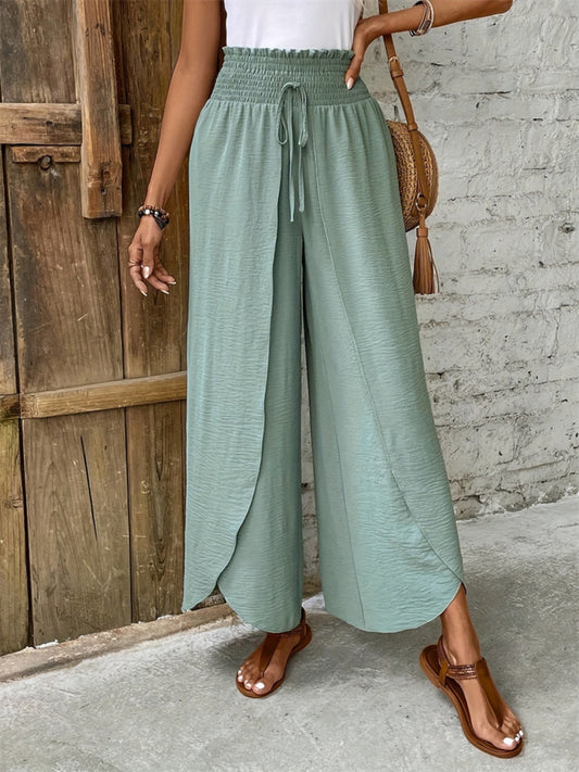 Tied High Waist Wide Leg Pants-BOTTOMS SIZES SMALL MEDIUM LARGE-[Adult]-[Female]-Sage-S-2022 Online Blue Zone Planet