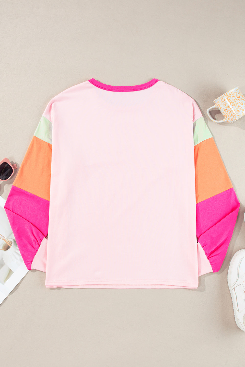 Green Colorblock Patchwork Long Sleeve Loose Top-Tops/Long Sleeve Tops-[Adult]-[Female]-2022 Online Blue Zone Planet