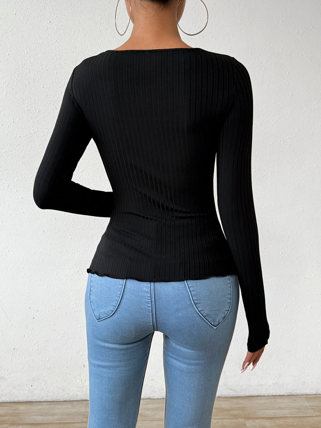 Cutout Surplice Long Sleeve T-Shirt-TOPS / DRESSES-[Adult]-[Female]-2022 Online Blue Zone Planet