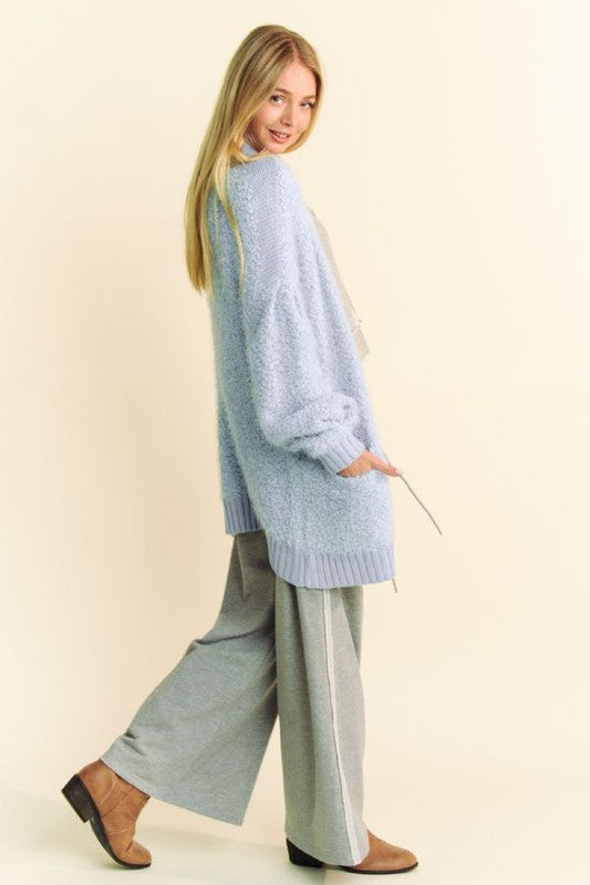 Davi & Dani Ribbed Hem Button Up Long Sleeve Cardigan-TOPS / DRESSES-[Adult]-[Female]-2022 Online Blue Zone Planet