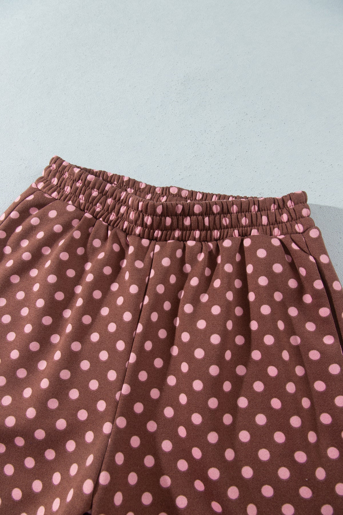 Brown Polka Dot Contrast Baggy Pullover and Elastic Waist Shorts 2pcs Set-Two Piece Sets/Short Sets-[Adult]-[Female]-2022 Online Blue Zone Planet