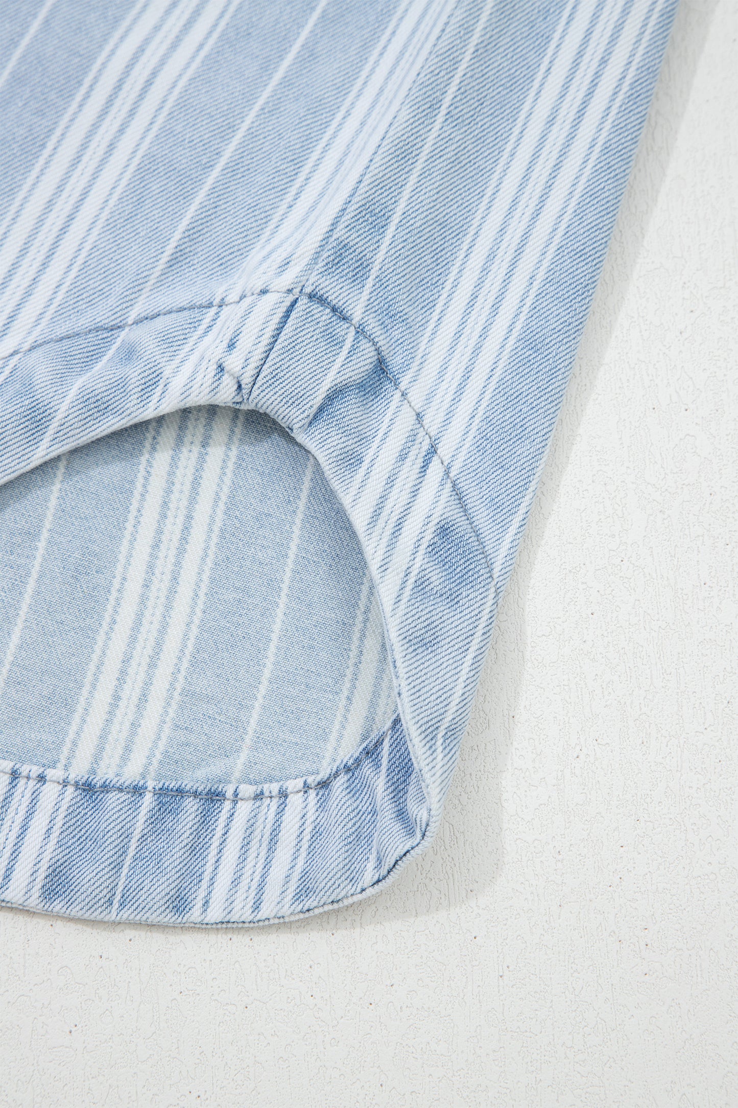 Sky Blue Stripe Boyfriend Chest Pocket Classic Denim Shacket-Outerwear/Denim jackets-[Adult]-[Female]-2022 Online Blue Zone Planet