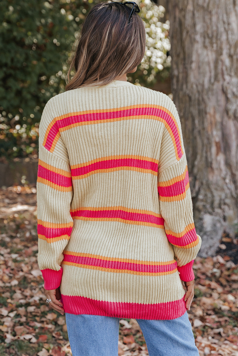 Stripe Printed Ribbed Long Knitted Cardigan-Sale (50% OFF)/30% OFF-[Adult]-[Female]-2022 Online Blue Zone Planet