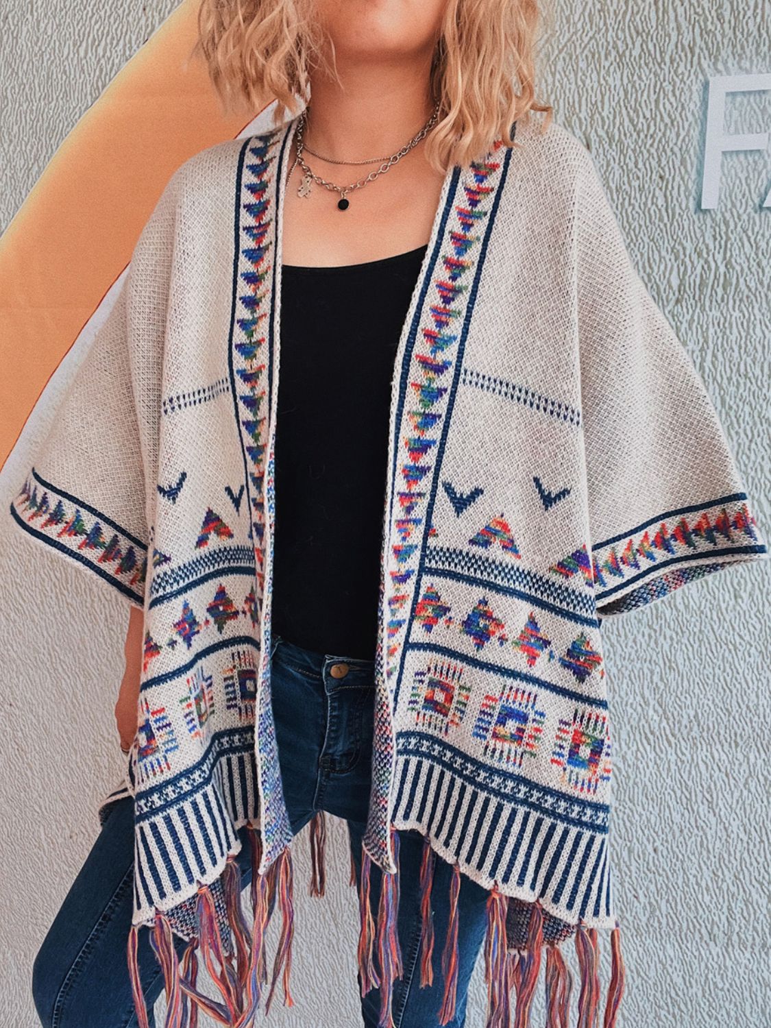 Fringe Open Front Cardigan-TOPS / DRESSES-[Adult]-[Female]-Apricot-One Size-2022 Online Blue Zone Planet