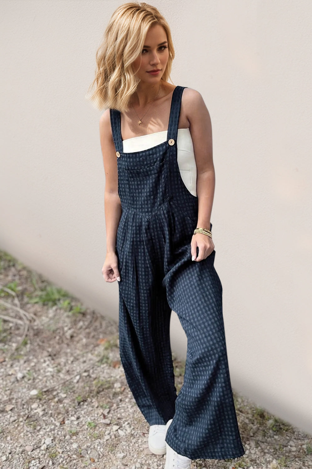 Blue Zone Planet | Oh Full Size Plaid Wide Leg Overalls with Pockets-TOPS / DRESSES-[Adult]-[Female]-Peacock Blue-S-2022 Online Blue Zone Planet