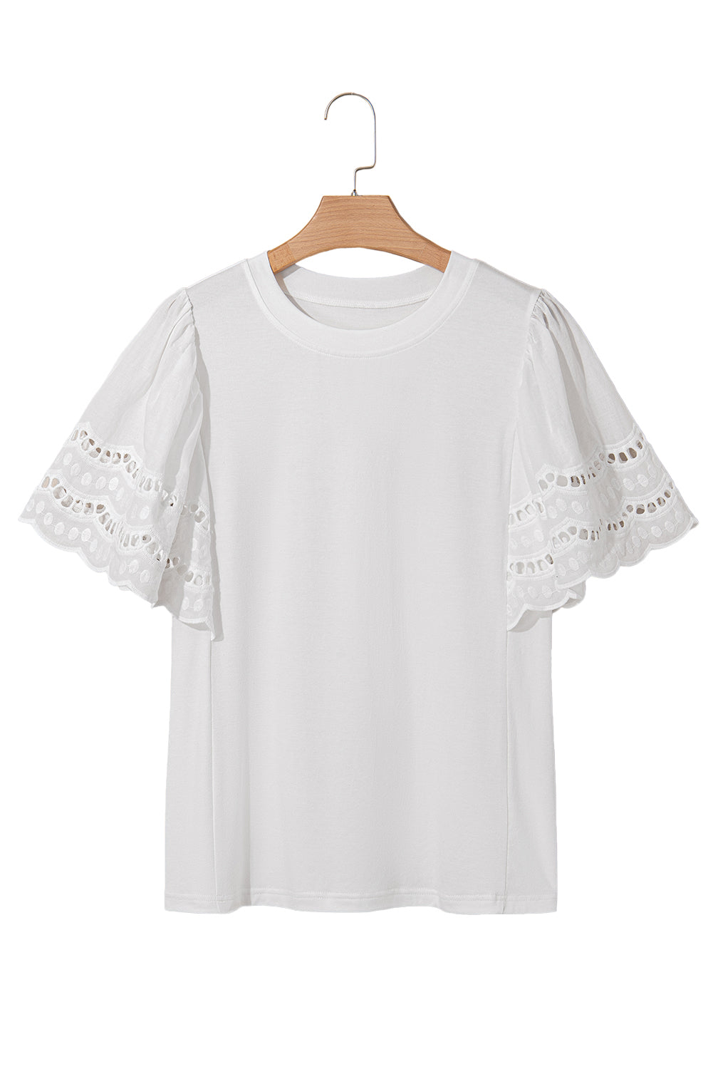 White Hollow Out Embroidered Short Sleeve O Neck Top-Tops/Tops & Tees-[Adult]-[Female]-2022 Online Blue Zone Planet