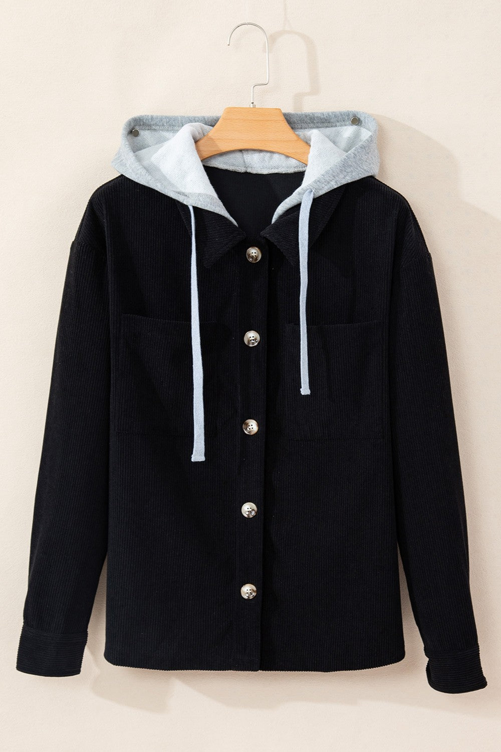 Blue Zone Planet | Drawstring Button Up Long Sleeve Hooded Jacket-TOPS / DRESSES-[Adult]-[Female]-2022 Online Blue Zone Planet