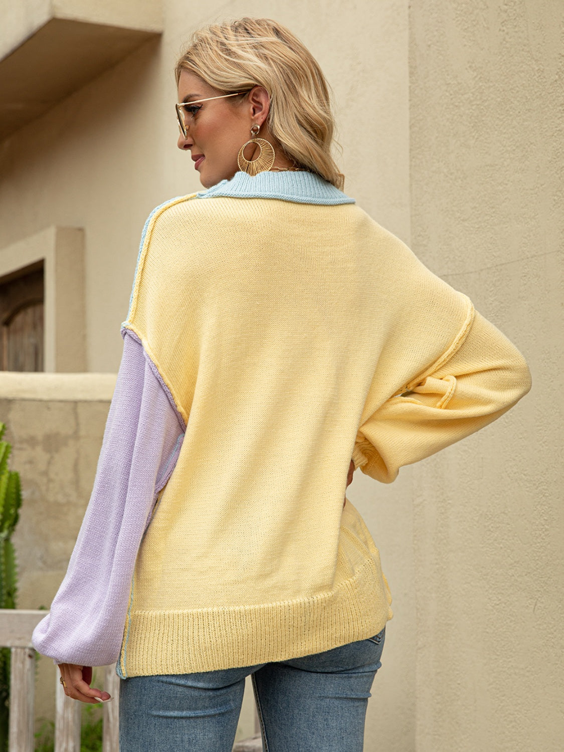 Angel Wings Color Block Dropped Shoulder Sweater-TOPS / DRESSES-[Adult]-[Female]-2022 Online Blue Zone Planet