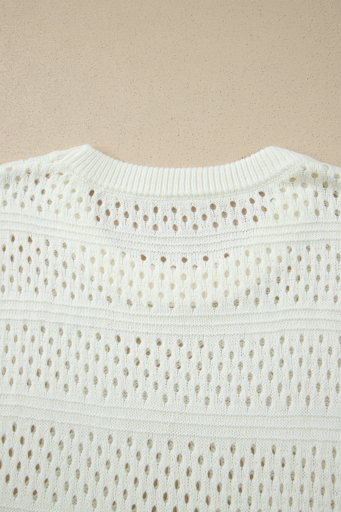 White Plus Size Eyelet Hollow Out Knit Ribbed Trim Short Sleeve Dolman Sweater-Plus Size/Plus Size Sweaters & Cardigans-[Adult]-[Female]-2022 Online Blue Zone Planet