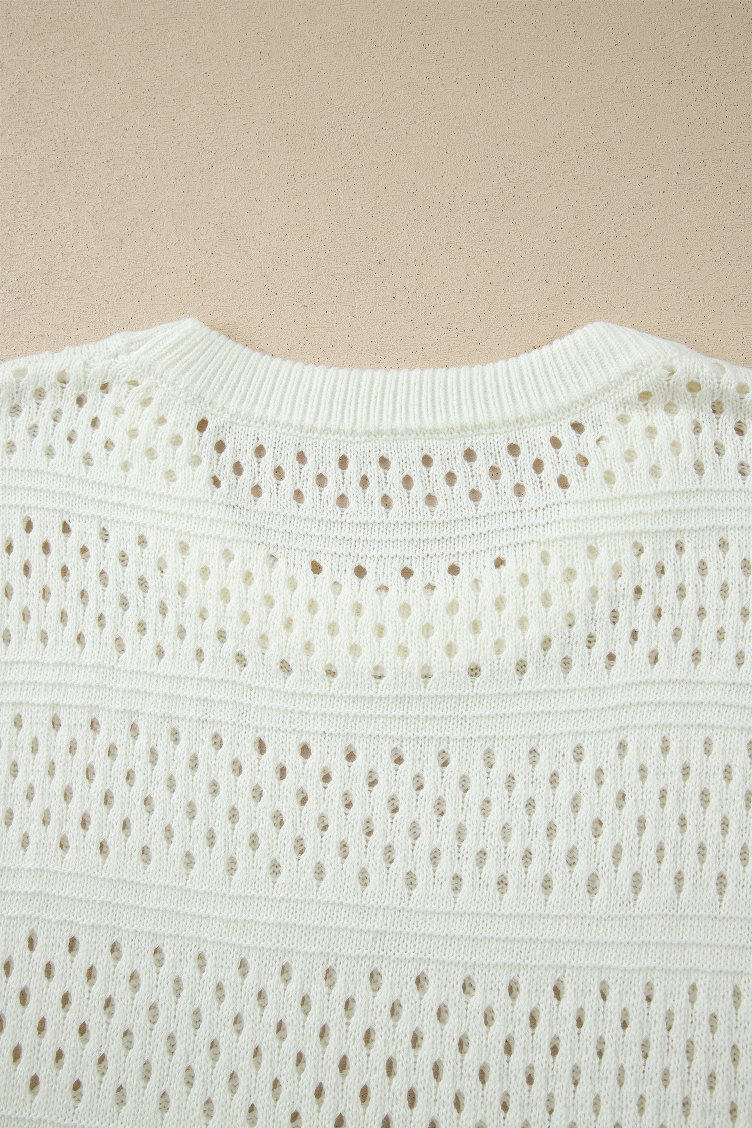 White Plus Size Eyelet Hollow Out Knit Ribbed Trim Short Sleeve Dolman Sweater-Plus Size/Plus Size Sweaters & Cardigans-[Adult]-[Female]-2022 Online Blue Zone Planet