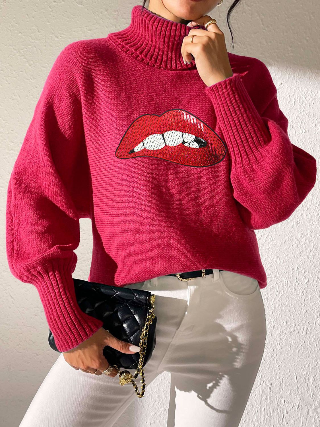 Lip Turtleneck Long Sleeve Sweater-TOPS / DRESSES-[Adult]-[Female]-2022 Online Blue Zone Planet