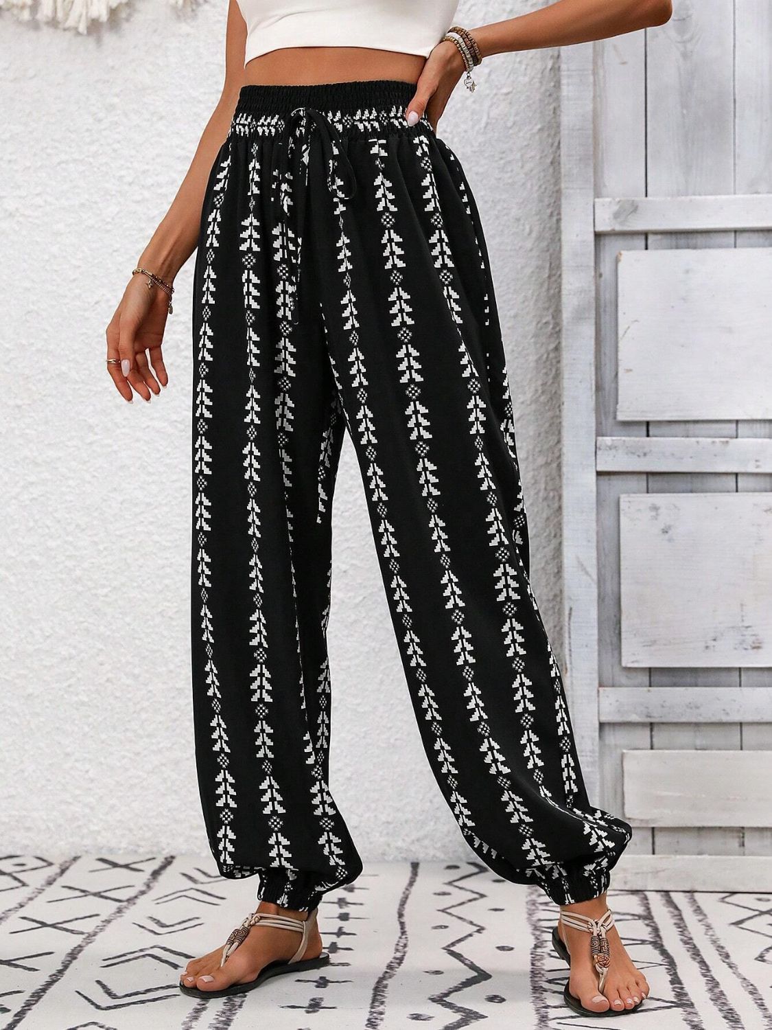 Tied Printed High Waist Pants-BOTTOMS SIZES SMALL MEDIUM LARGE-[Adult]-[Female]-2022 Online Blue Zone Planet