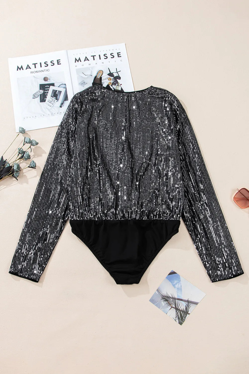 Sequin Surplice Long Sleeve Bodysuit-TOPS / DRESSES-[Adult]-[Female]-2022 Online Blue Zone Planet