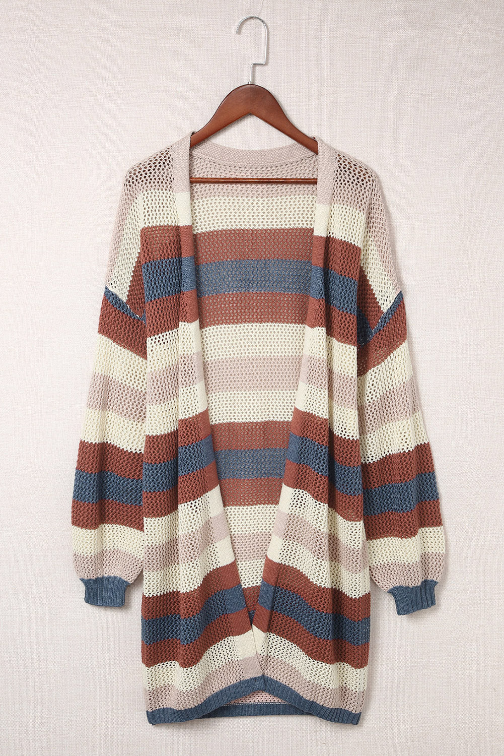 Blue Striped Color Block Hollowed Knit Cardigan-Sale (50% OFF)/30% OFF-[Adult]-[Female]-2022 Online Blue Zone Planet