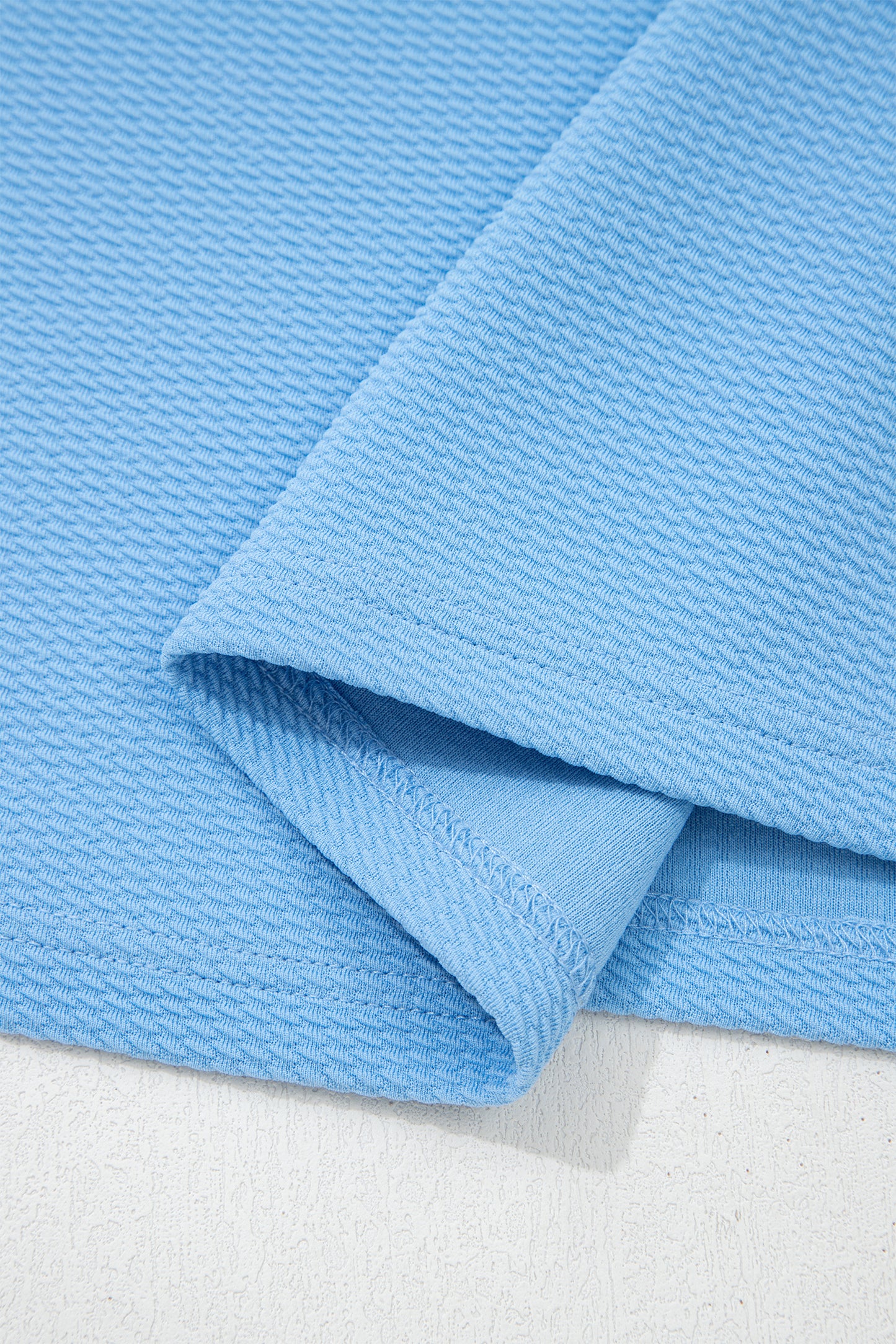 Light Blue Round Neck Textured Contrast Floral Bubble Sleeve Blouse-Tops/Blouses & Shirts-[Adult]-[Female]-2022 Online Blue Zone Planet