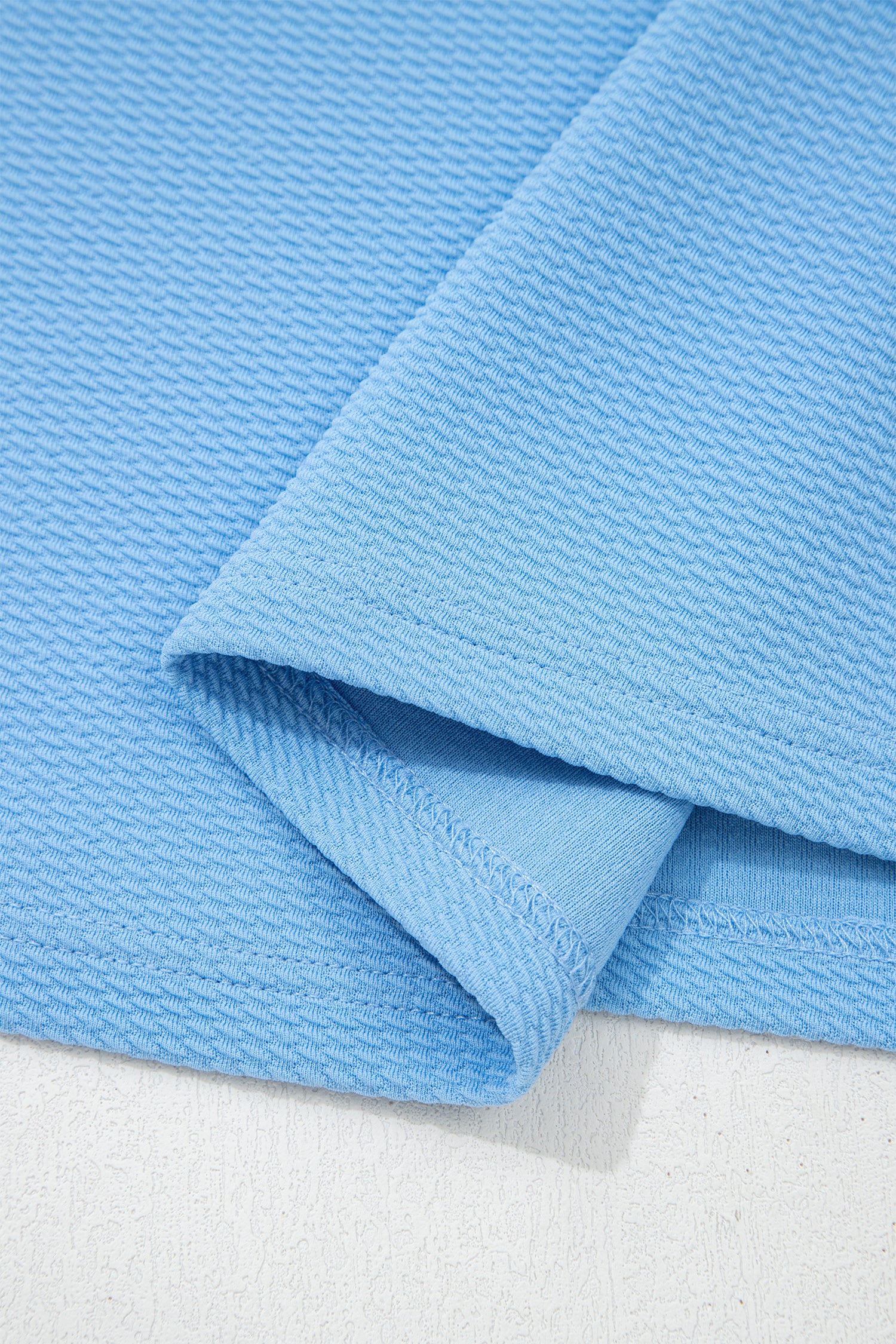 Light Blue Round Neck Textured Contrast Floral Bubble Sleeve Blouse-Tops/Blouses & Shirts-[Adult]-[Female]-2022 Online Blue Zone Planet