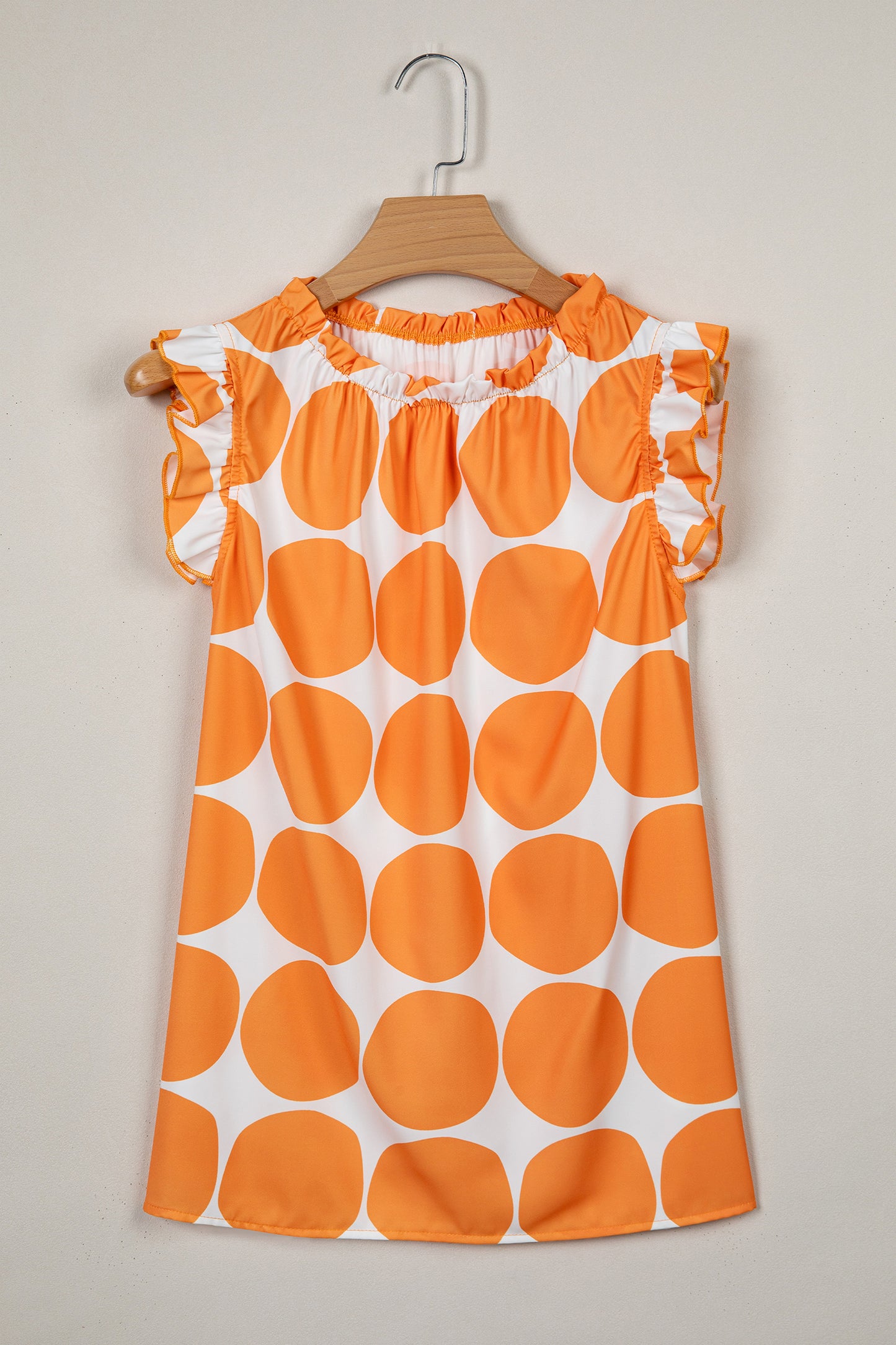 Blue Polka Dot Print Frilled Round Neck Shift Tank Top-Tops/Tank Tops-[Adult]-[Female]-2022 Online Blue Zone Planet