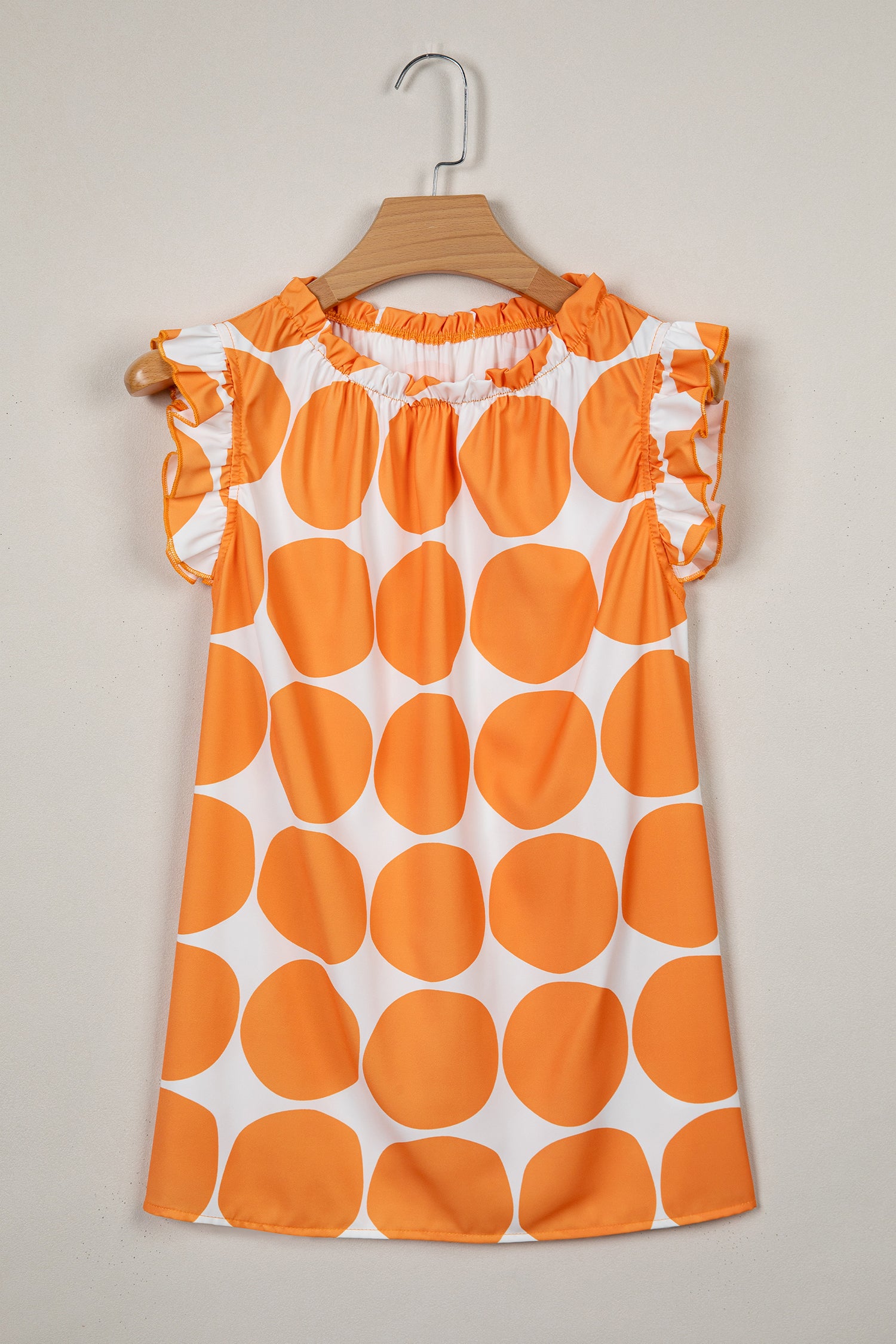 Blue Polka Dot Print Frilled Round Neck Shift Tank Top-Tops/Tank Tops-[Adult]-[Female]-2022 Online Blue Zone Planet