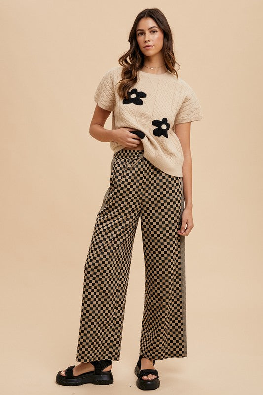 Annie Wear Drawstring Checkered Wide Leg Pants-BOTTOM SIZES SMALL MEDIUM LARGE-[Adult]-[Female]-2022 Online Blue Zone Planet