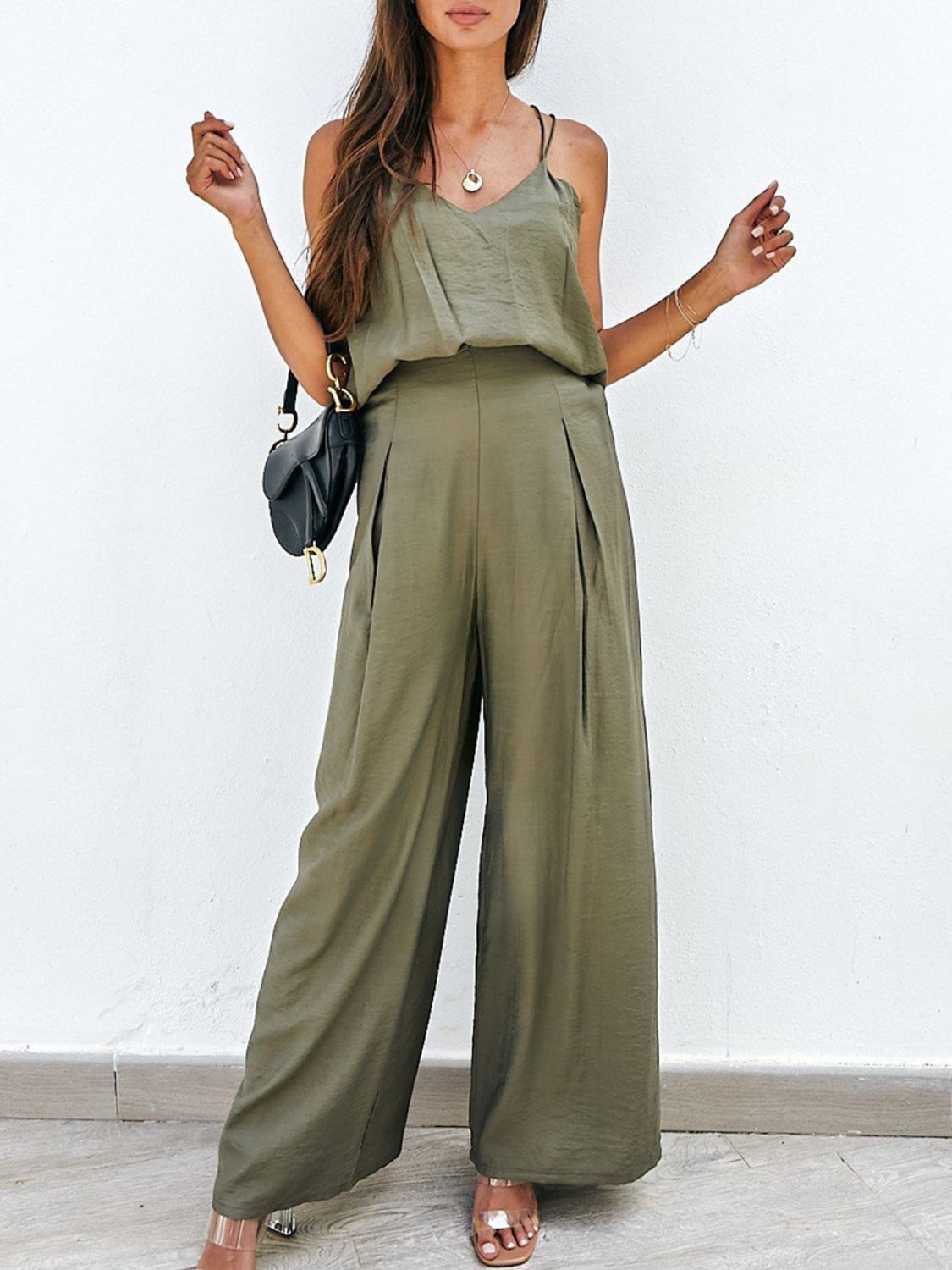 Spaghetti Strap Cami and Wide Leg Pants Set-TOPS / DRESSES-[Adult]-[Female]-Matcha Green-S-2022 Online Blue Zone Planet