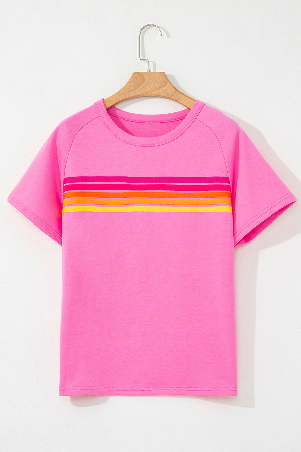 Bonbon Striped Patch Front Casual Tee-Tops/Tops & Tees-[Adult]-[Female]-2022 Online Blue Zone Planet