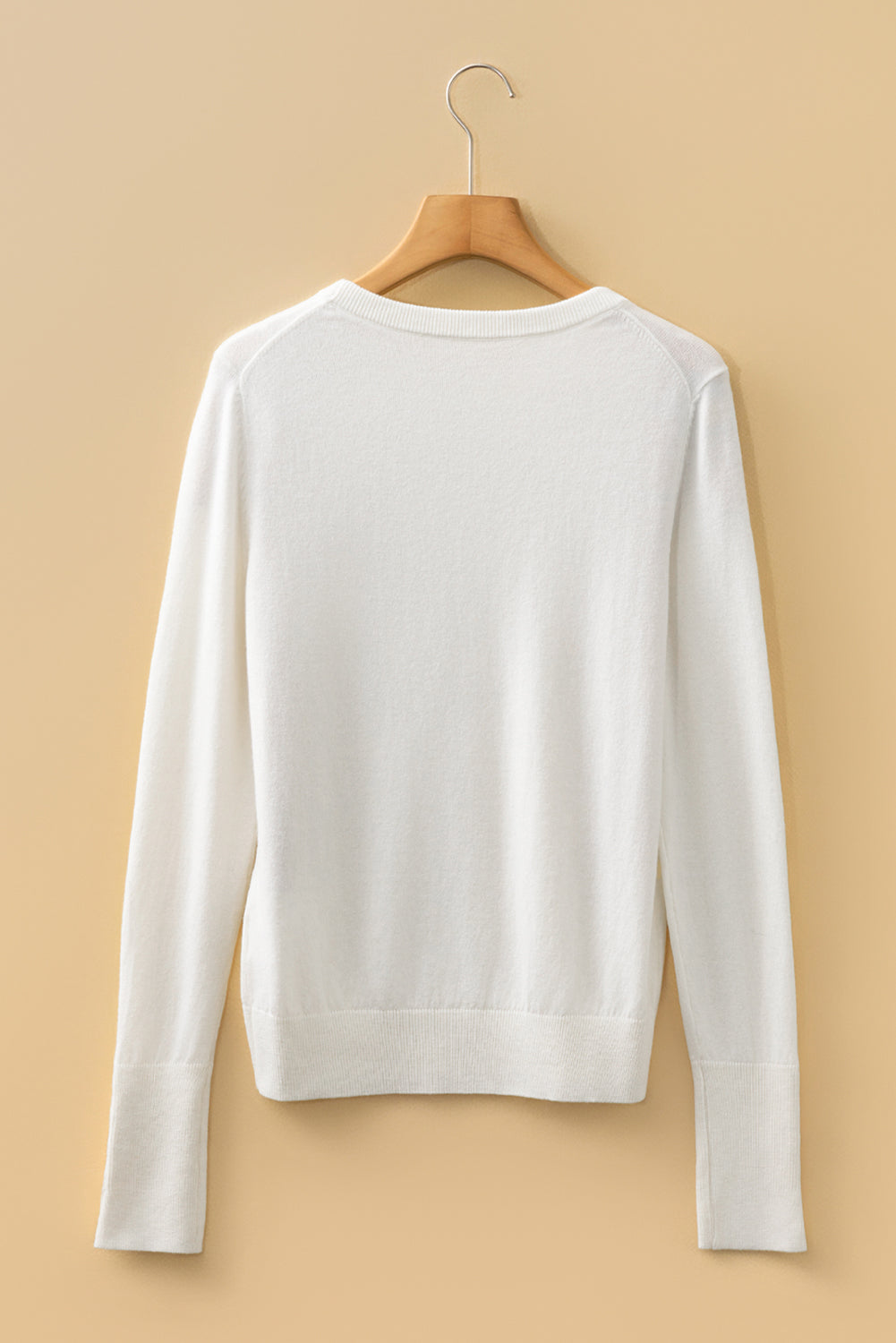 White Button Split Cuffs Round Neck Slim Sweater-TOPS / DRESSES-[Adult]-[Female]-2022 Online Blue Zone Planet