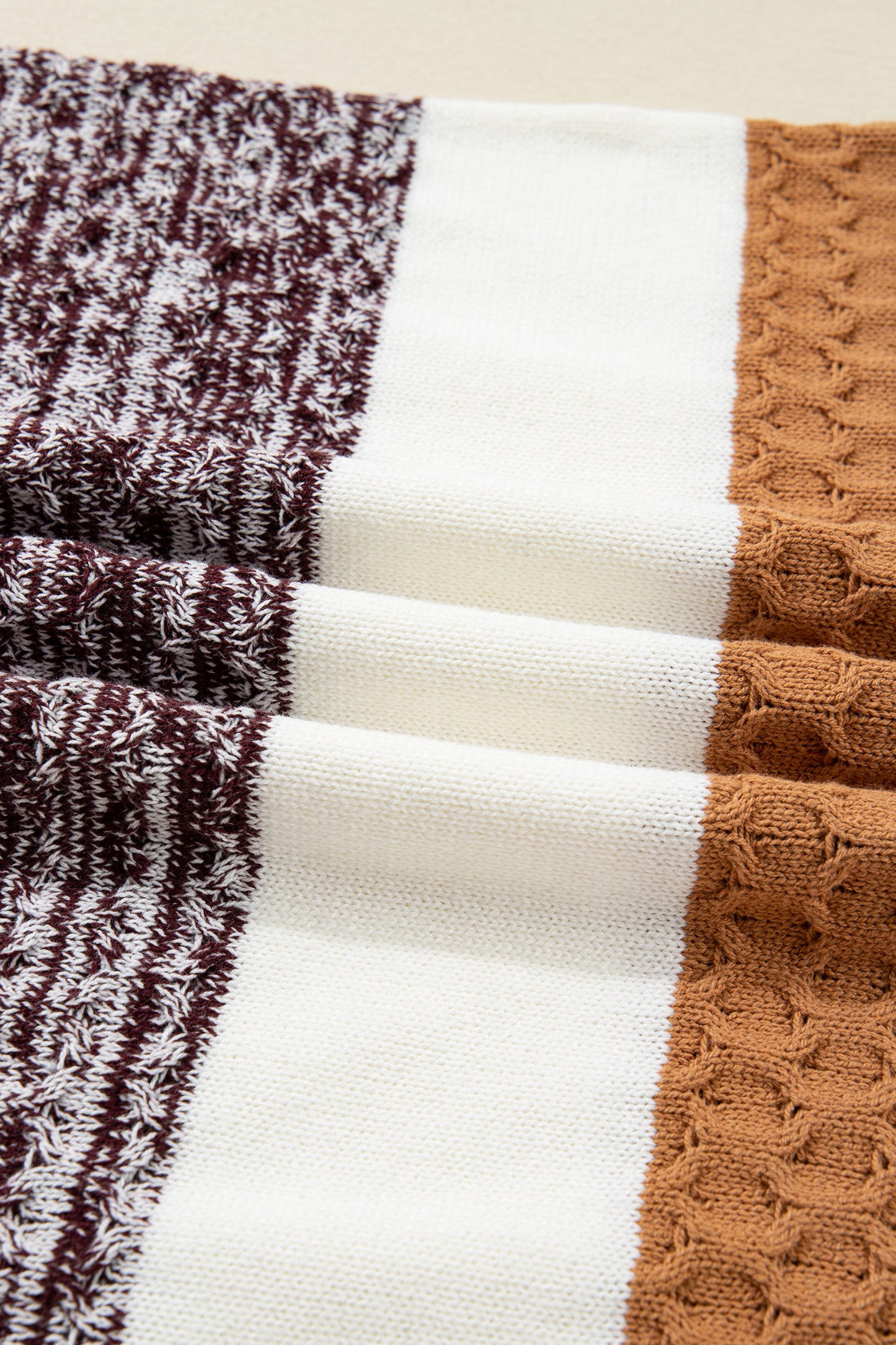 Brown Mixed Texture Knit Striped Color Block Loose Sweater-TOPS / DRESSES-[Adult]-[Female]-2022 Online Blue Zone Planet