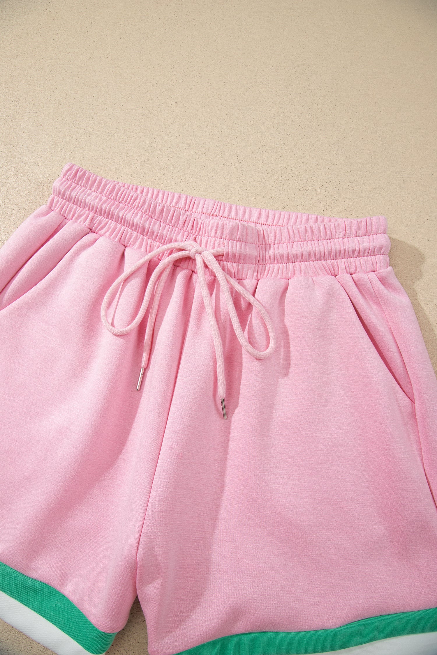Bonbon Striped Trim Casual Tee Drawstring Shorts 2pcs Set-Two Piece Sets/Short Sets-[Adult]-[Female]-2022 Online Blue Zone Planet