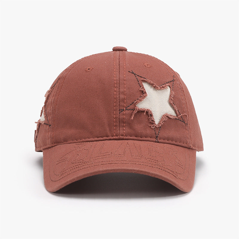 Adjustable Star Raw Hem Cap-BASEBALL HATS-[Adult]-[Female]-Rust-One Size-2022 Online Blue Zone Planet