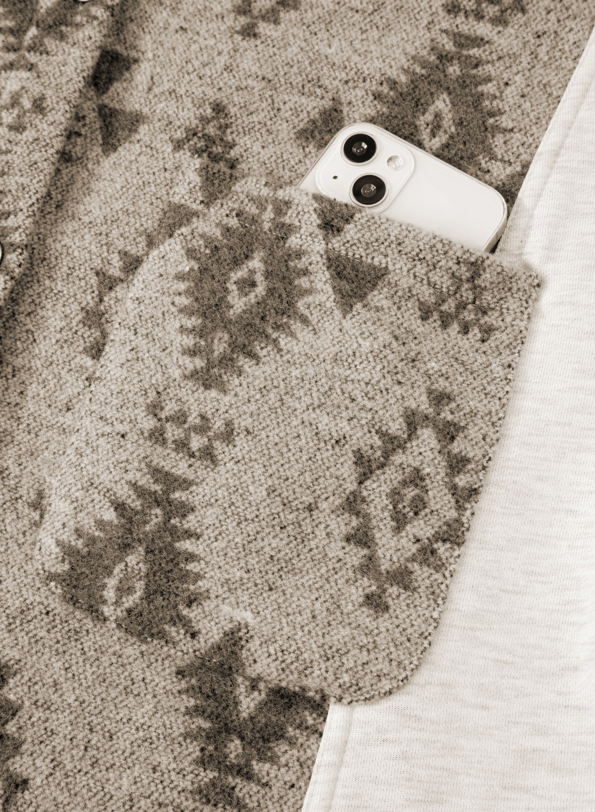 Gray Western Aztec Print Color Block Patchwork Drawstring Hooded Shacket-Tops / Dresses-[Adult]-[Female]-2022 Online Blue Zone Planet