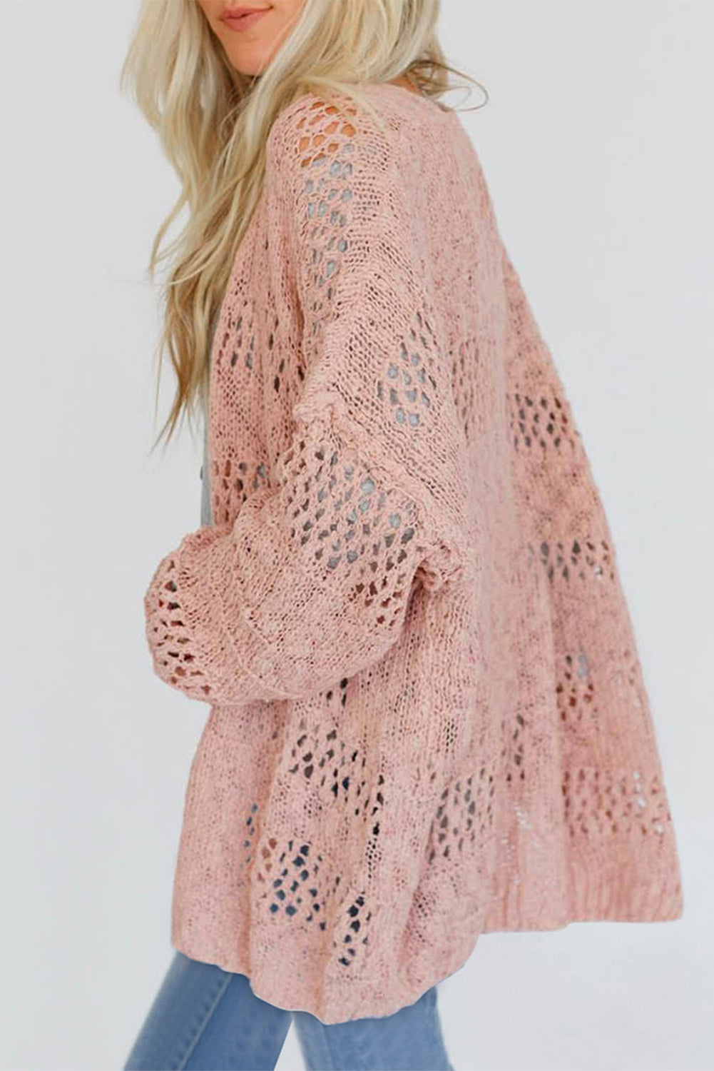 Openwork Open Front Long Sleeve Cardigan-TOPS / DRESSES-[Adult]-[Female]-2022 Online Blue Zone Planet