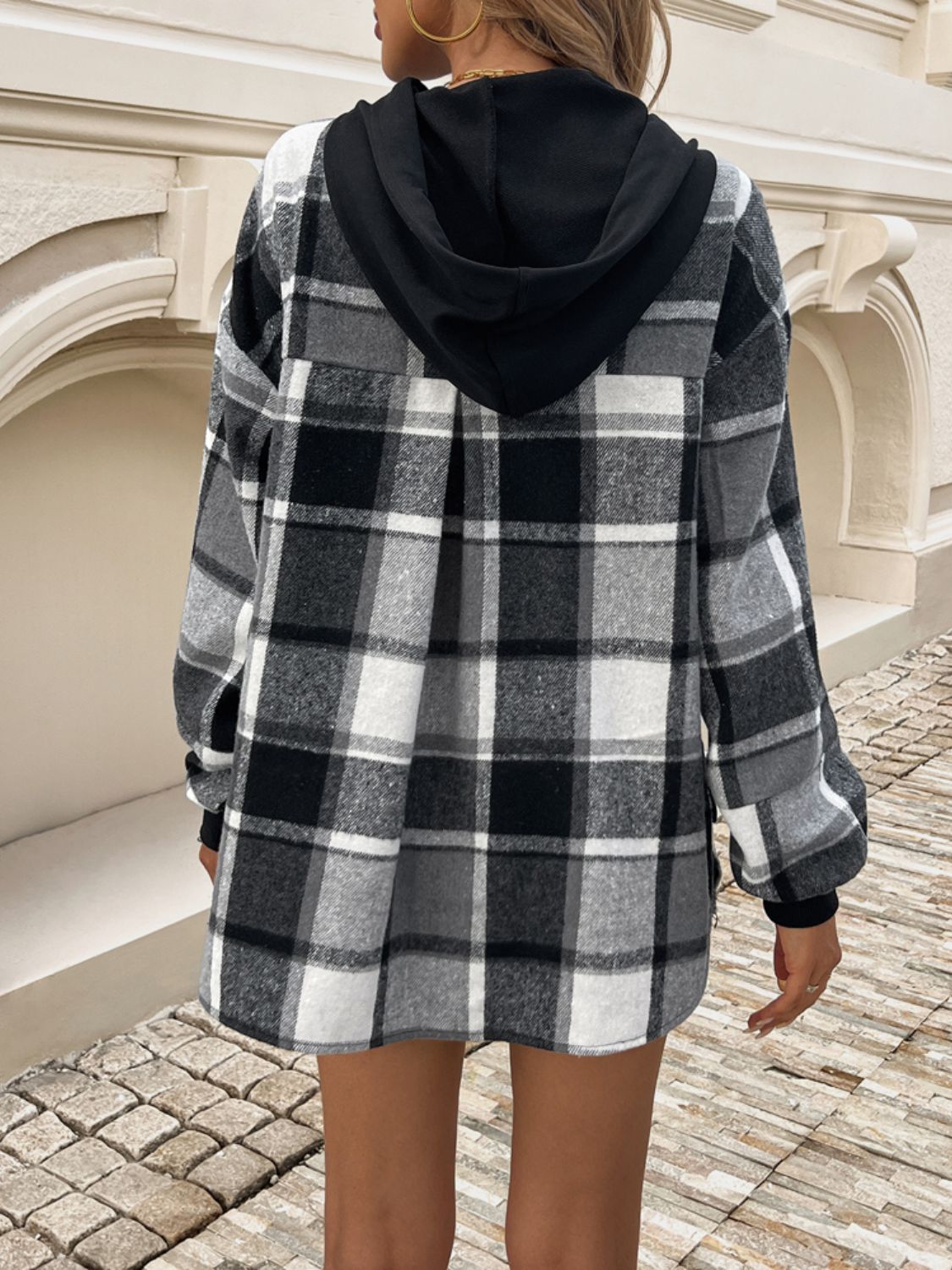 Devine Drawstring Plaid Long Sleeve Hoodie-TOPS / DRESSES-[Adult]-[Female]-2022 Online Blue Zone Planet