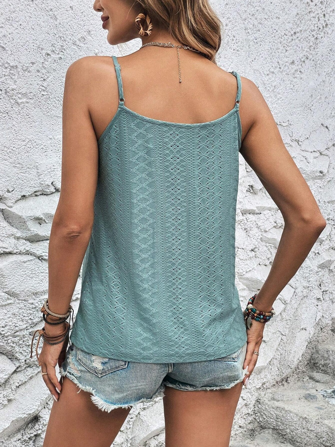 Eyelet V-Neck Cami-TOPS / DRESSES-[Adult]-[Female]-2022 Online Blue Zone Planet