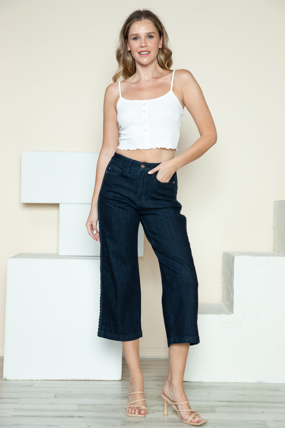 Blue Zone Planet | Judy Blue Full Size Side Seam Braid Detail Crop Wide Leg Jeans-TOPS / DRESSES-[Adult]-[Female]-2022 Online Blue Zone Planet