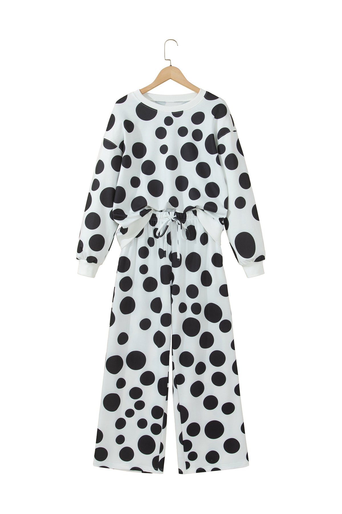 Khaki Polka Dot Long Sleeve Top Drawstring Relaxed Pants Set-Two Piece Sets/Pant Sets-[Adult]-[Female]-2022 Online Blue Zone Planet