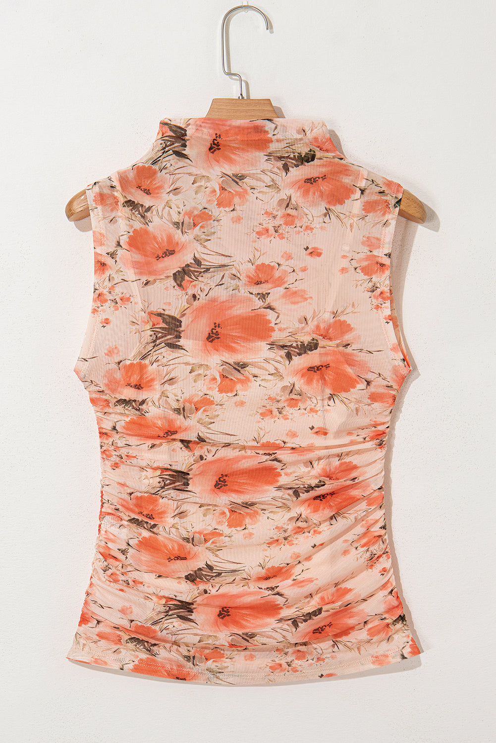 Red Mesh Floral Printed Slim Fit Tank Top-Tops/Tank Tops-[Adult]-[Female]-2022 Online Blue Zone Planet