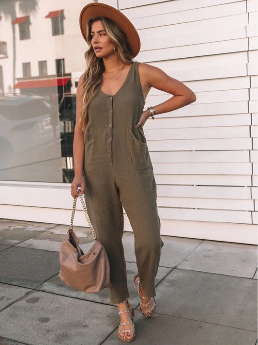 Blue Zone Planet | Full Size Scoop Neck Wide Strap Jumpsuit-TOPS / DRESSES-[Adult]-[Female]-Matcha Green-S-2022 Online Blue Zone Planet