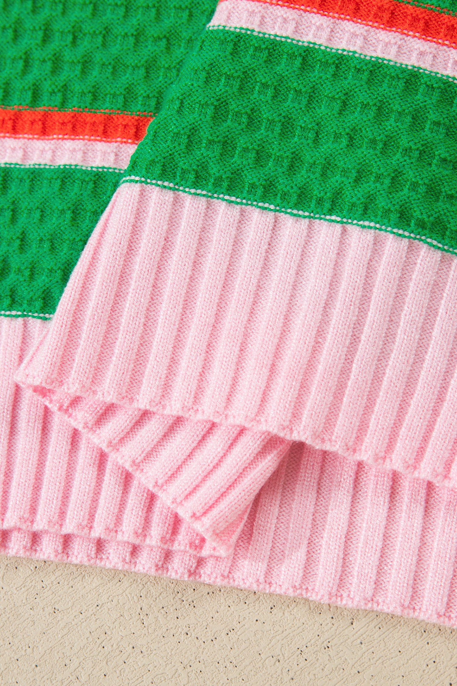 Green Stripe Colorblock Trim Half Sleeve Sweater Top-TOPS / DRESSES-[Adult]-[Female]-2022 Online Blue Zone Planet