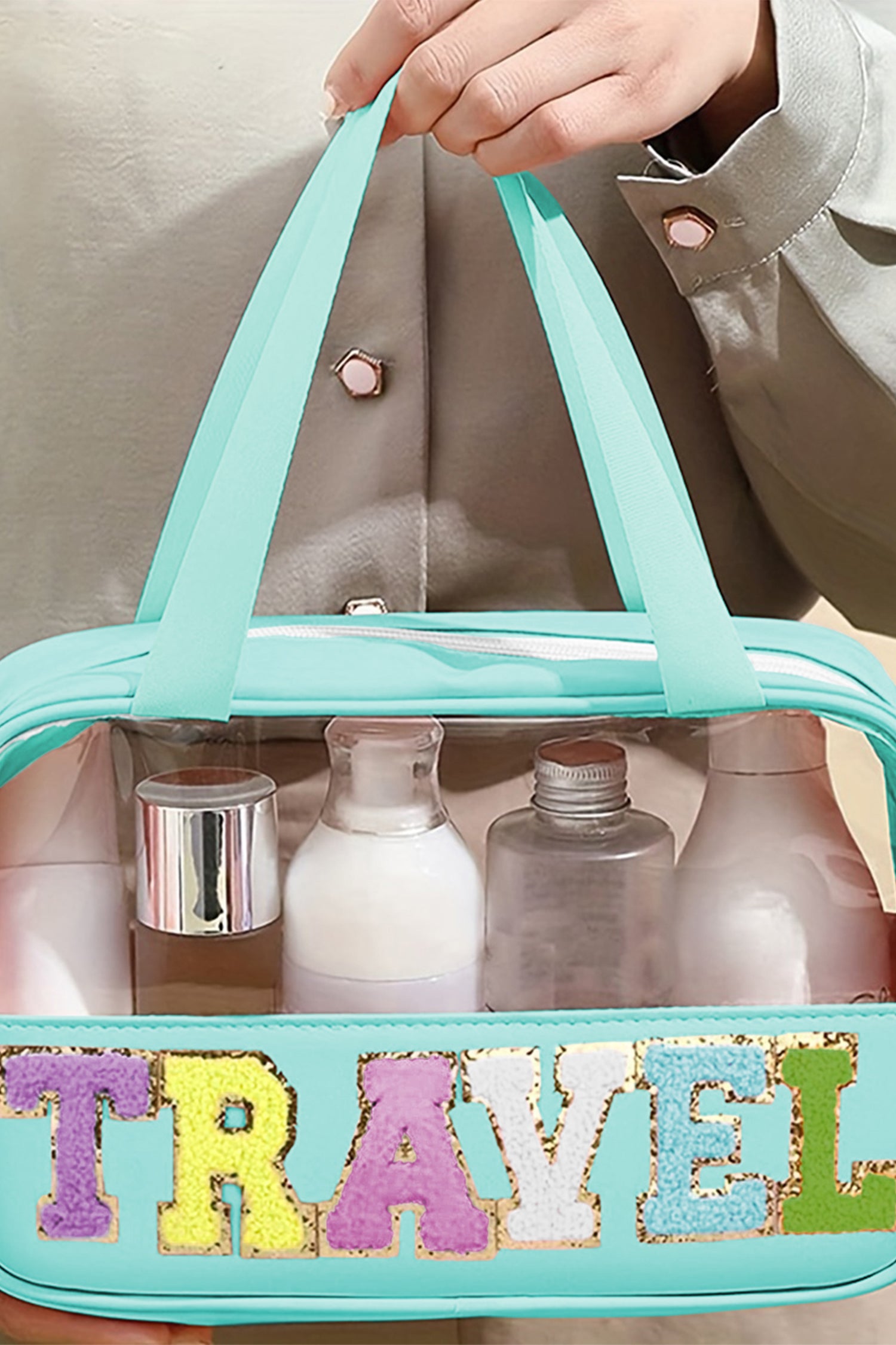 Light Pink Travel Chenille Letter Clear Pvc Makeup Bag-Shoes & Bags/Makeup Bags-[Adult]-[Female]-2022 Online Blue Zone Planet