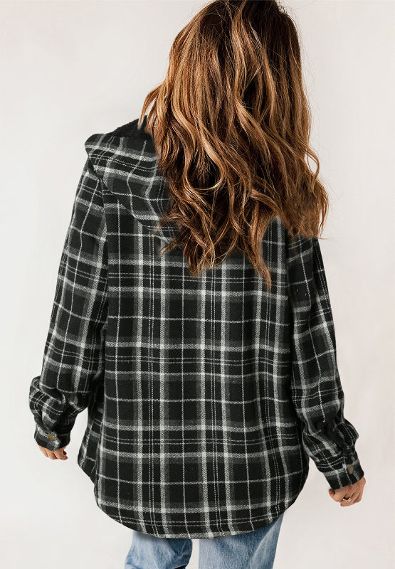 Blue Zone Planet | Plaid Button Up Long Sleeve Hooded Jacket-TOPS / DRESSES-[Adult]-[Female]-2022 Online Blue Zone Planet