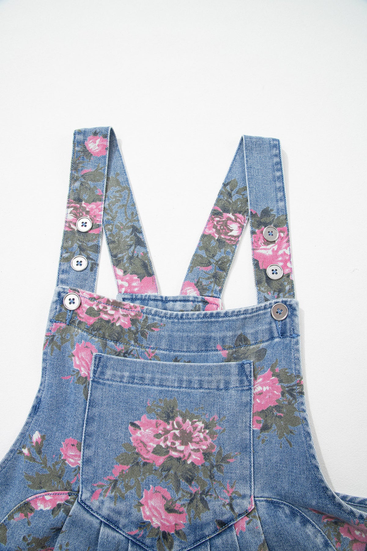 Myosotis Floral Print Denim Shortalls-Bottoms/Jumpsuits & Rompers-[Adult]-[Female]-2022 Online Blue Zone Planet