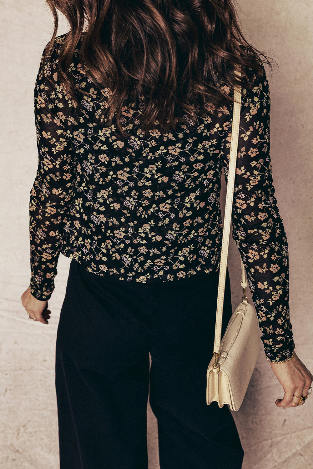 Black Floral Print Mesh Tank Button Front Slim Cardigan 2pcs Set-Tops/Long Sleeve Tops-[Adult]-[Female]-2022 Online Blue Zone Planet