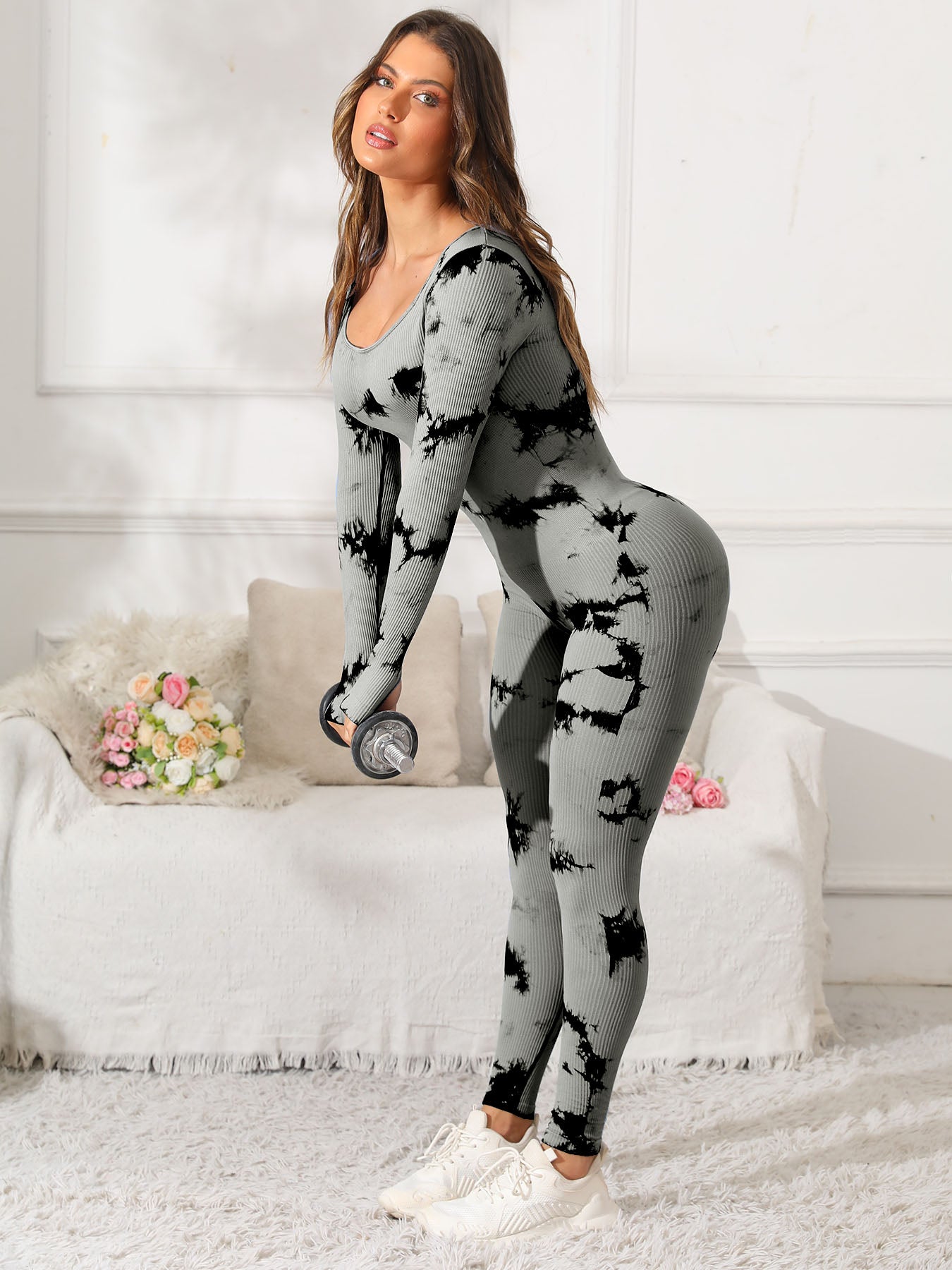 Scoop Neck Long Sleeve Active Jumpsuit-TOPS / DRESSES-[Adult]-[Female]-2022 Online Blue Zone Planet