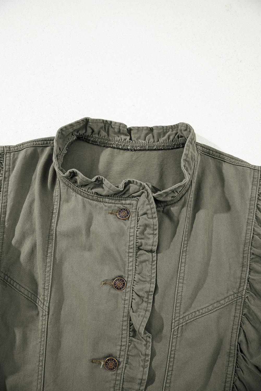 Green Bay Ruffled Patchwork Denim Jacket Vest-Outerwear/Vests-[Adult]-[Female]-2022 Online Blue Zone Planet