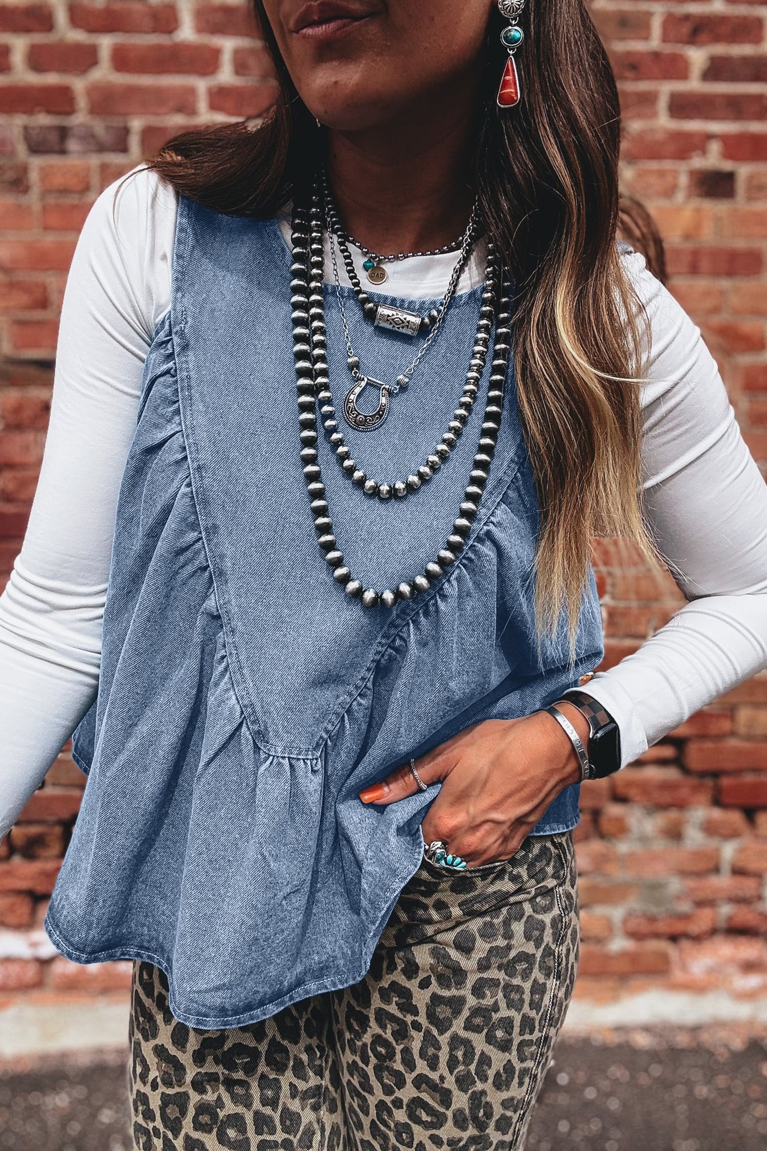 Myosotis Denim Pleated Patchwork Sleeveless Top-Tops/Tank Tops-[Adult]-[Female]-Myosotis-S-2022 Online Blue Zone Planet