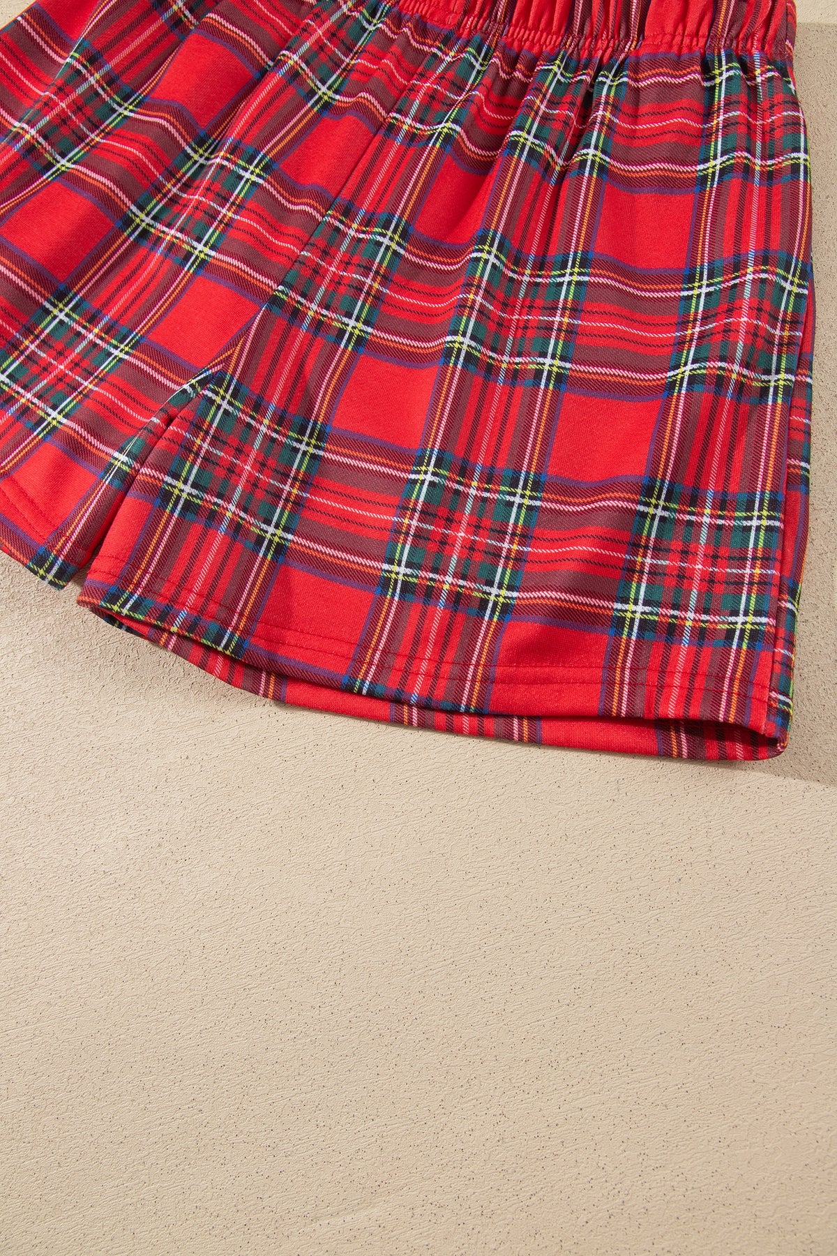 Red Plaid MERRY Holiday Long Sleeve Top and Shorts Set-Two Piece Sets/Short Sets-[Adult]-[Female]-2022 Online Blue Zone Planet